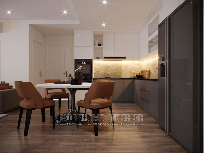 Tủ bếp hiện đại kết hợp ốp đá nhân tạo cao cấp đầy ấn tượng mang đến cảm hứng bất tận cho những người nội trợ trong gia đình của bạn Thiết kế và sản xuất tủ bếp đẹp